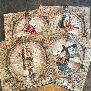NEW Set of 4 tapestry like vintage look Alice in Wonderland throw pillow covers